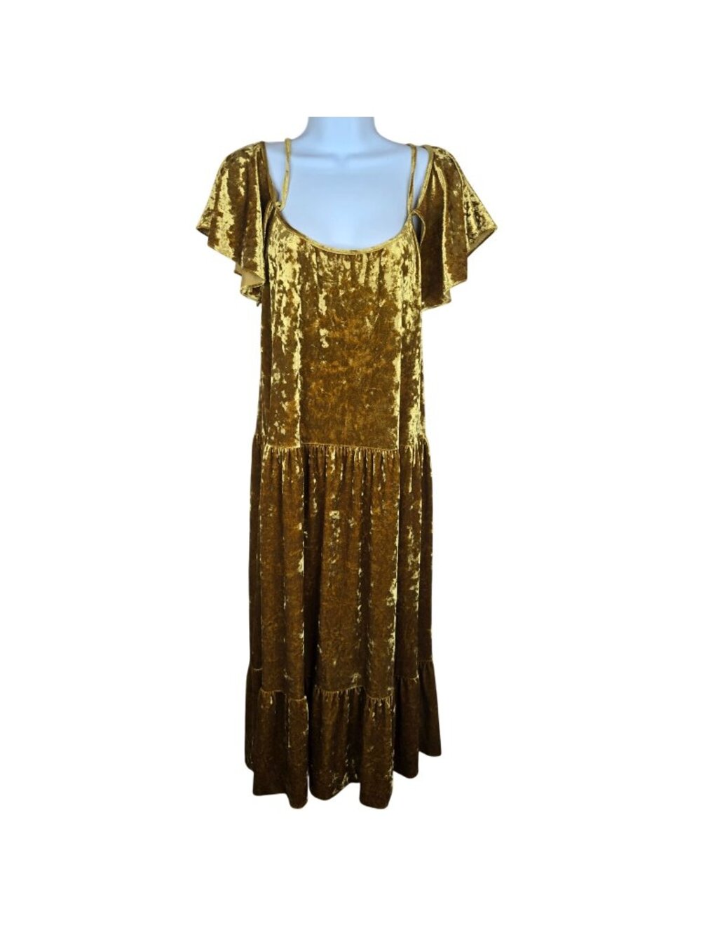 Rebecca Minkoff Buffy Dress Velvet Midi Cold Shoulder Marigold Yellow Size S